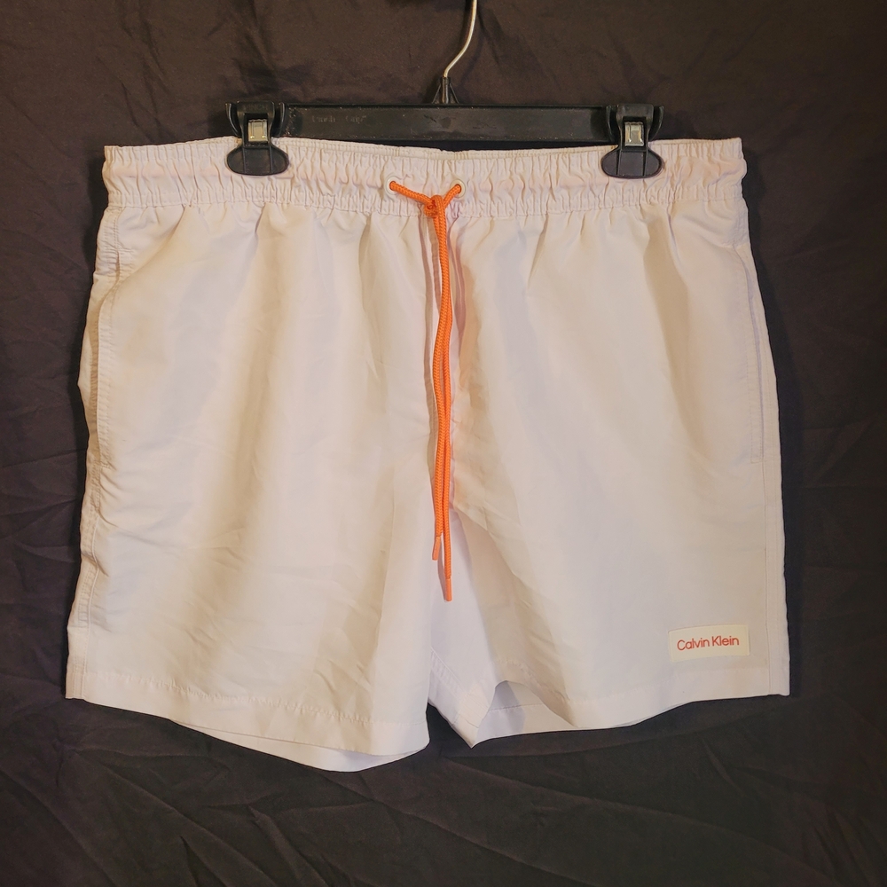 Calvin Klein White Swim Shorts with Orange Drawstring